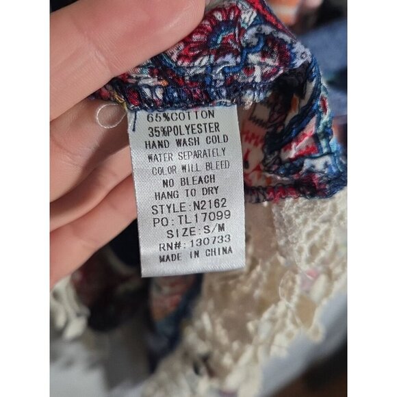 Umgee Paisley Kimono Hippie Chic Duster Open Front Lace Crochet Trim Boho S/M - Picture 5 of 6